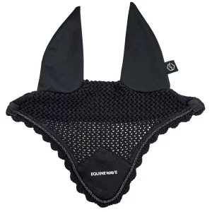 EQUINEWAVE Horse Fly Bonnet, Breathable Crochet Ear Bonnet with Stretch Comfort Ears, Contoured Fit for English Riding(BLACK)