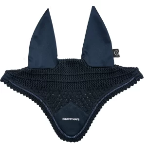 EQUINEWAVE Horse Fly Bonnet, Breathable Crochet Ear Bonnet with Stretch Comfort Ears, Contoured Fit for English Riding(NAVY)
